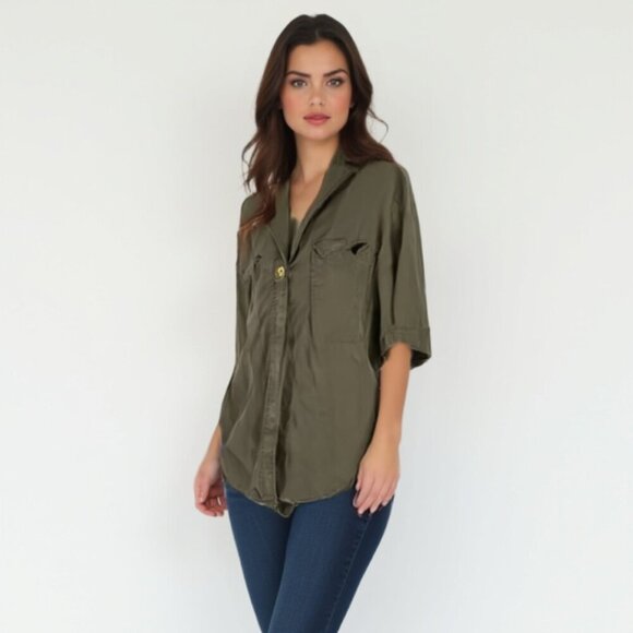 Babaton Casual Olive Green Button-Up Shirt S - Picture 1 of 11